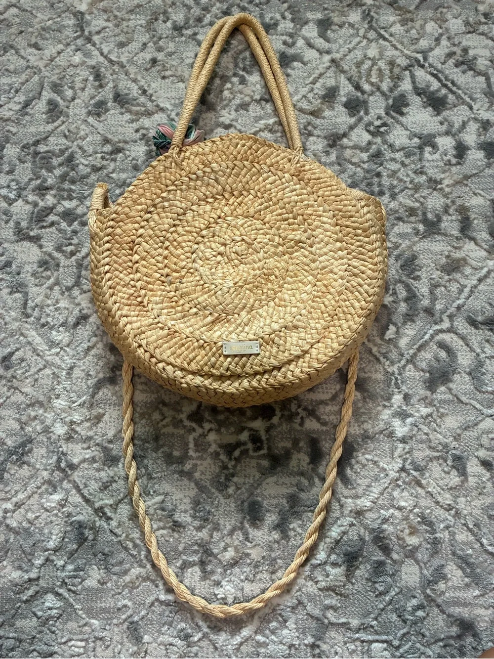 Spartina 449 Round Straw Pineapple Shoulder Bag With Scarf